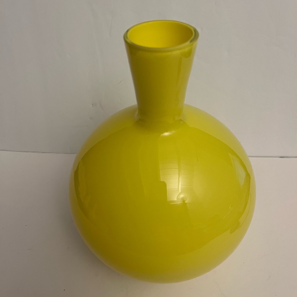 Crate and Barrel Zest Yellow Multilayered Thick Glossy Glass Vase  8” H